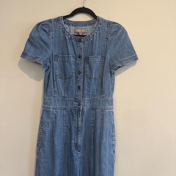 J. Crew Point Sur Patch-Pocket Utility Blue Denim Short Sleeve Jumpsuit Size 4 - Picture 5 of 8